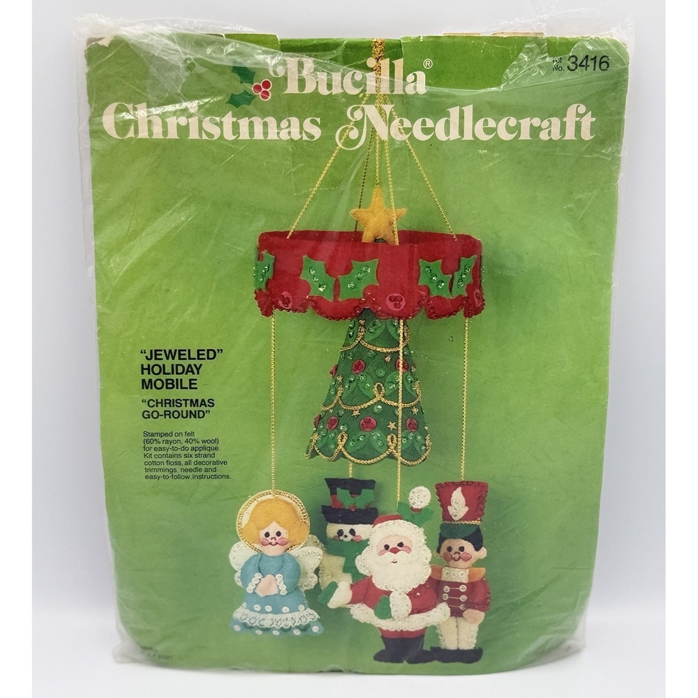 Bucilla Jeweled Needlecraft Holiday Mobile Christmas Go Round Kit 3416 Felt